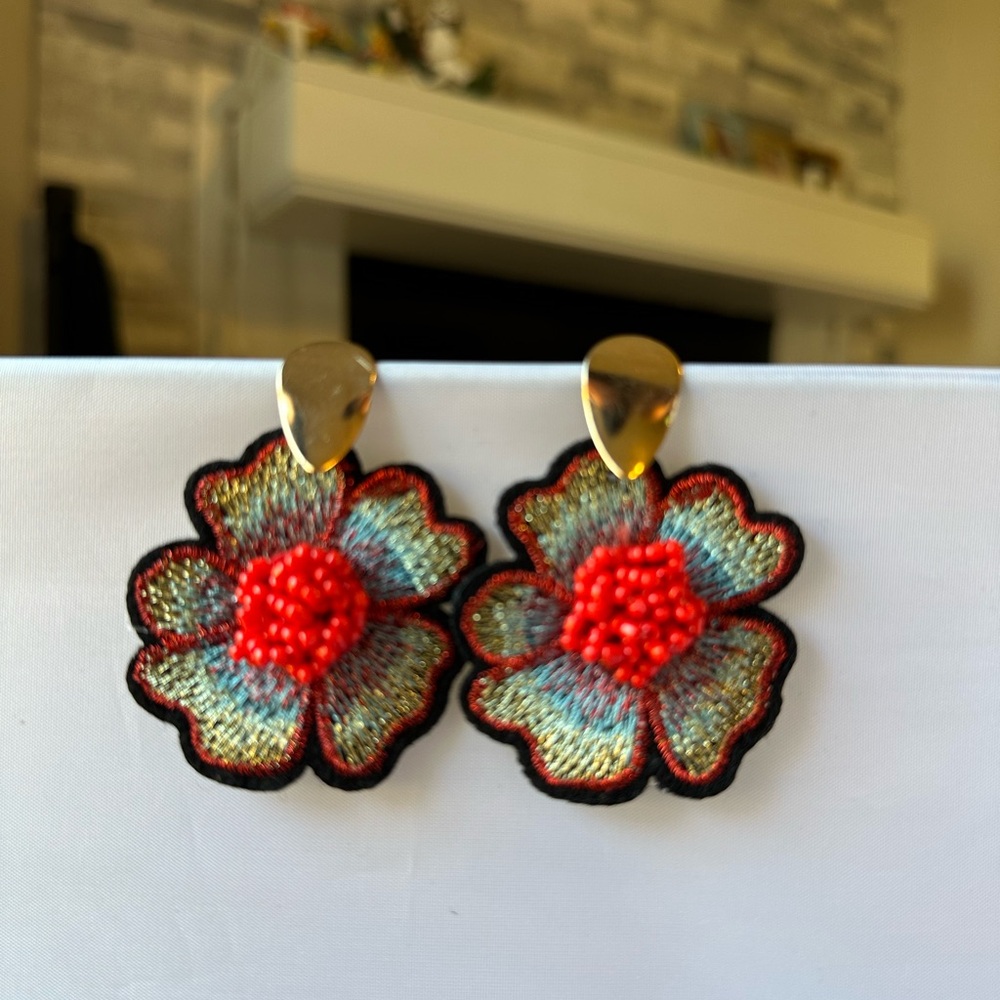 Zara Multicolor Floral Earrings with Gold Detail